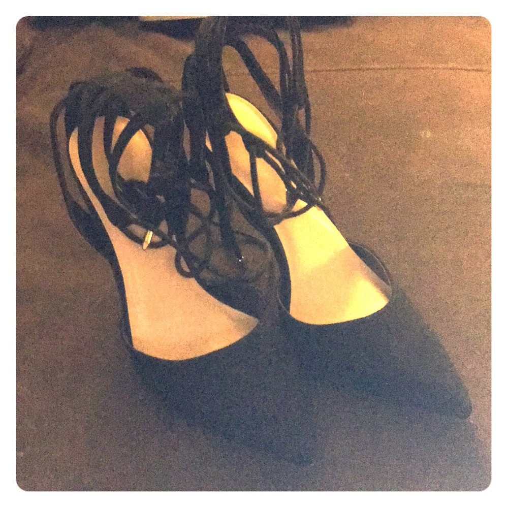 Black ankle strap stilettos